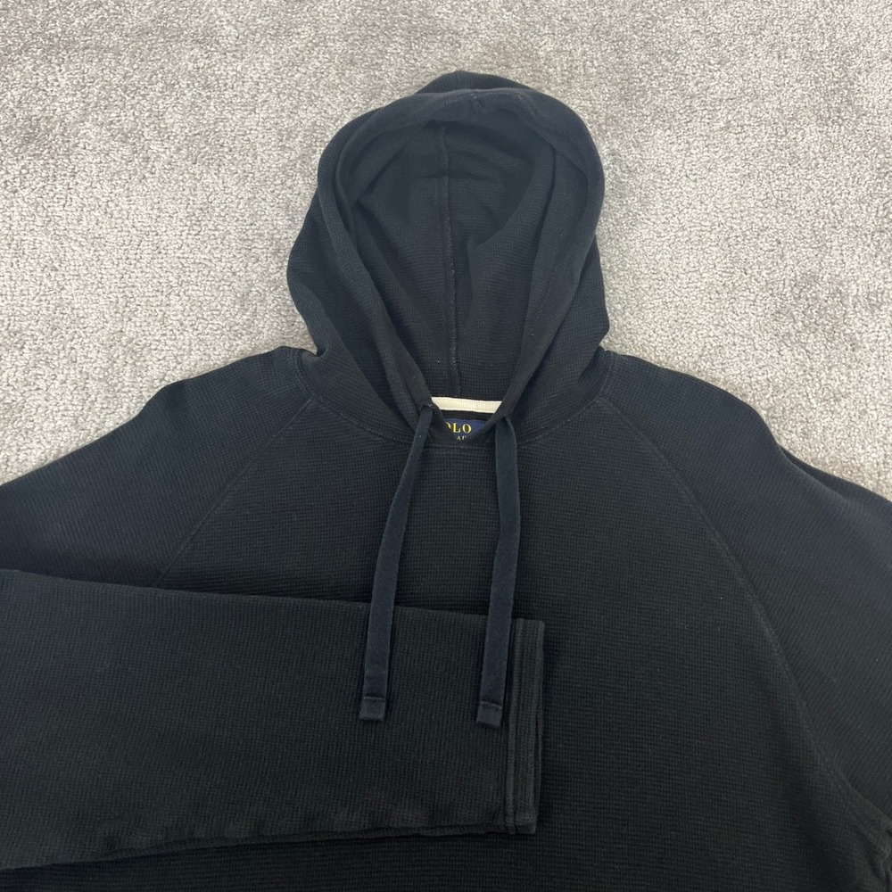 Polo Ralph Lauren Hoodie Mens Extra Large Waffle Knit Thermal Black Raglan